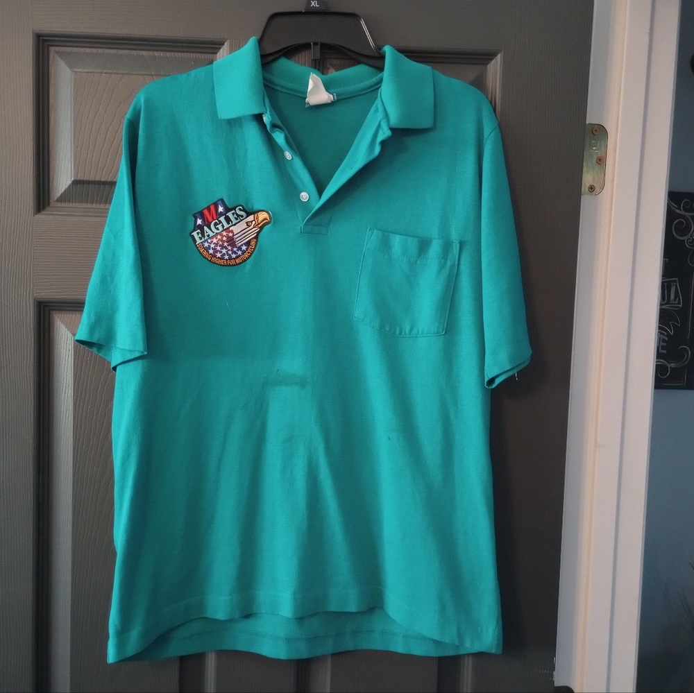 Single Stitch AMA Motorcycle Club Collared Pocket Teal Vintage 90s Y2K Biker Tee